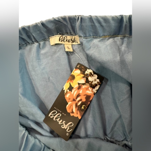 NWT Hint of blush Chambray strapless romper 80s vibes Comfy relaxed fit Large - Picture 4 of 4